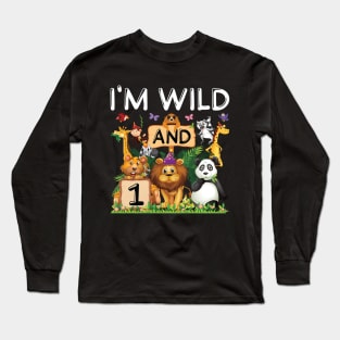 Safari Zoo Animal Lover 1st Birthday Shirt I'm Wild And 1 Birthday Long Sleeve T-Shirt